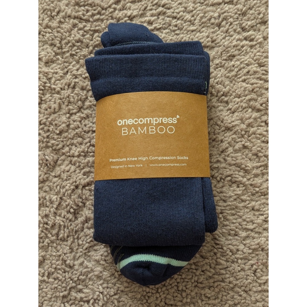 One Compress Bamboo Knee High Compression Socks Grip XL/2XL Navu Blue NWT